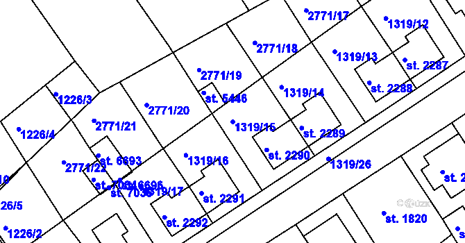 Parcela st. 1319/15 v KÚ Chrudim, Katastrální mapa