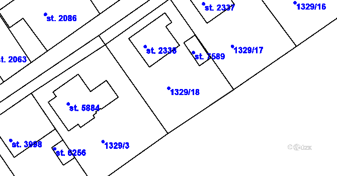 Parcela st. 1329/18 v KÚ Chrudim, Katastrální mapa