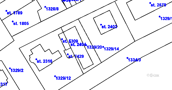 Parcela st. 1329/20 v KÚ Chrudim, Katastrální mapa