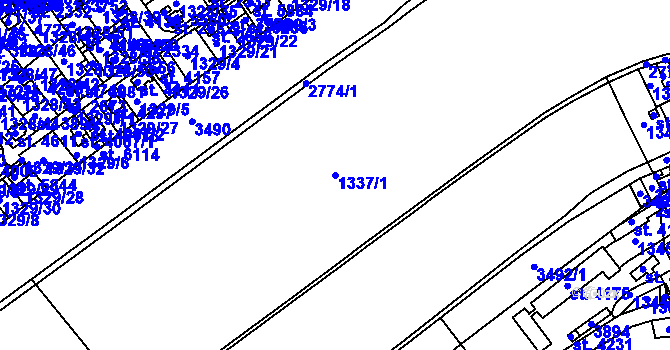 Parcela st. 1337/1 v KÚ Chrudim, Katastrální mapa