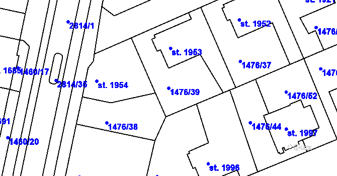 Parcela st. 1476/39 v KÚ Chrudim, Katastrální mapa