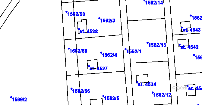 Parcela st. 1562/4 v KÚ Chrudim, Katastrální mapa