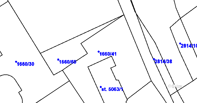 Parcela st. 1660/41 v KÚ Chrudim, Katastrální mapa