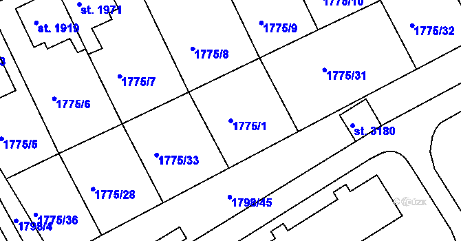 Parcela st. 1775/1 v KÚ Chrudim, Katastrální mapa