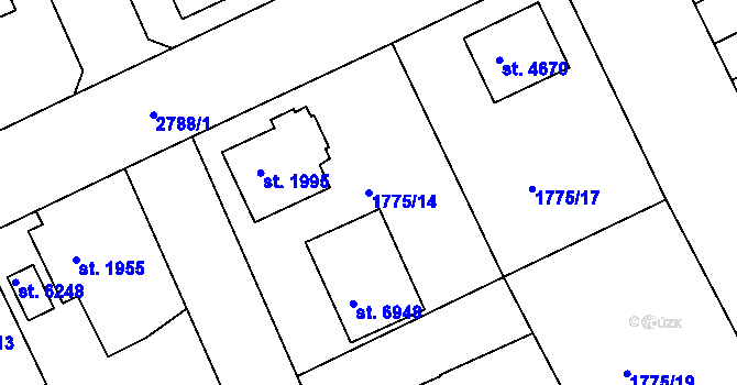 Parcela st. 1775/14 v KÚ Chrudim, Katastrální mapa