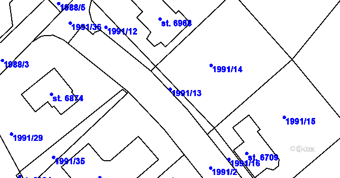 Parcela st. 1991/13 v KÚ Chrudim, Katastrální mapa