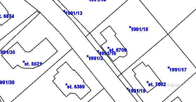 Parcela st. 1991/16 v KÚ Chrudim, Katastrální mapa