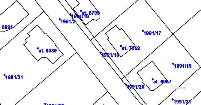 Parcela st. 1991/18 v KÚ Chrudim, Katastrální mapa