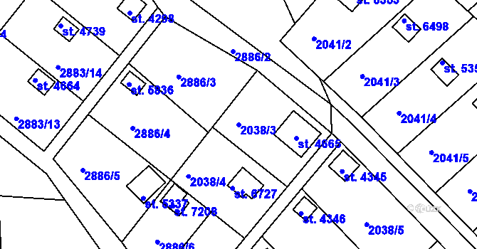 Parcela st. 2038/3 v KÚ Chrudim, Katastrální mapa