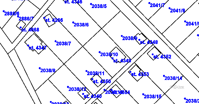 Parcela st. 2038/10 v KÚ Chrudim, Katastrální mapa