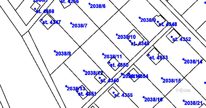 Parcela st. 2038/11 v KÚ Chrudim, Katastrální mapa
