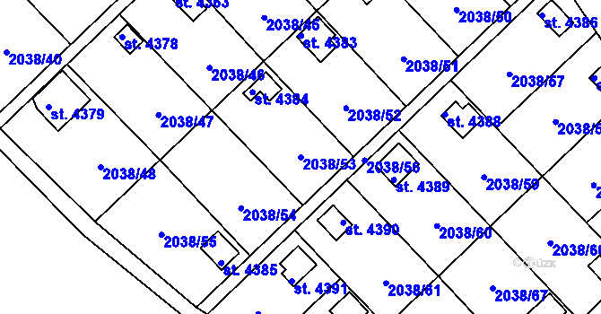 Parcela st. 2038/53 v KÚ Chrudim, Katastrální mapa