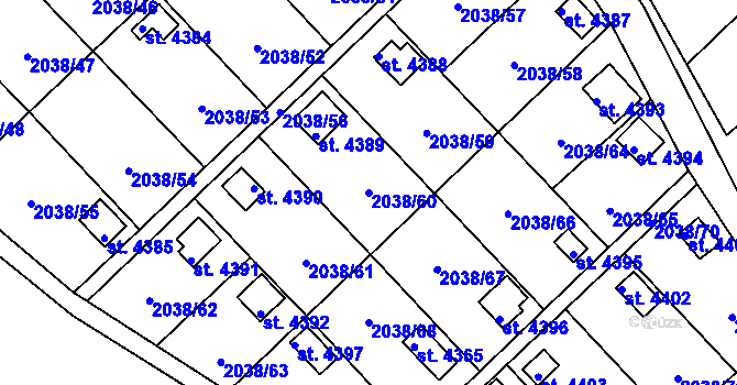 Parcela st. 2038/60 v KÚ Chrudim, Katastrální mapa