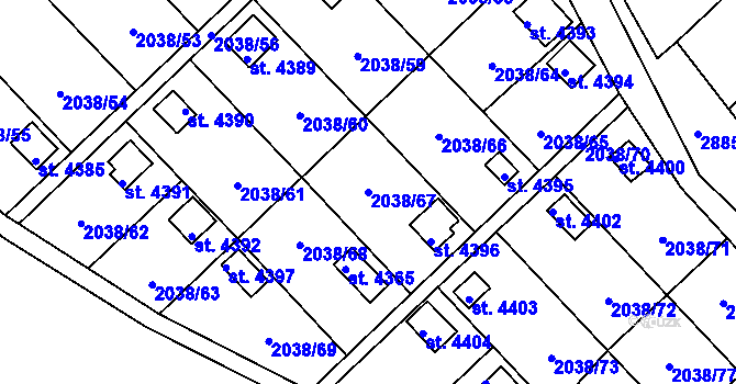 Parcela st. 2038/67 v KÚ Chrudim, Katastrální mapa