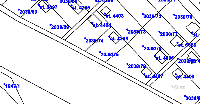 Parcela st. 2038/75 v KÚ Chrudim, Katastrální mapa