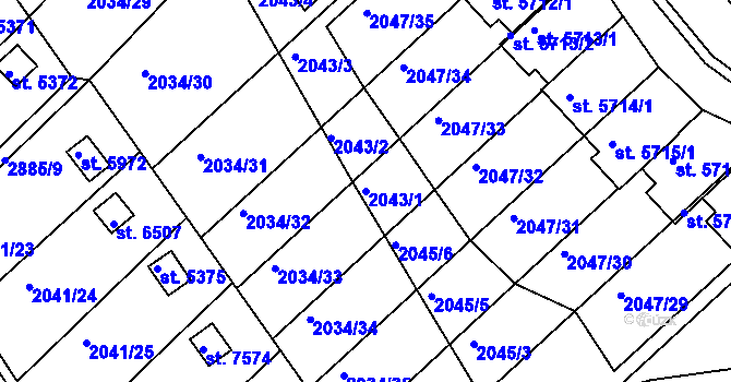 Parcela st. 2043/1 v KÚ Chrudim, Katastrální mapa