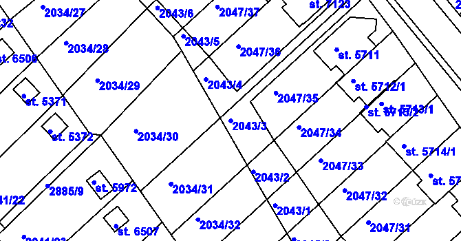 Parcela st. 2043/3 v KÚ Chrudim, Katastrální mapa