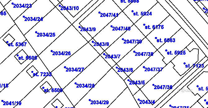 Parcela st. 2043/7 v KÚ Chrudim, Katastrální mapa