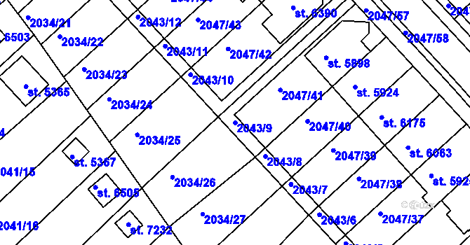 Parcela st. 2043/9 v KÚ Chrudim, Katastrální mapa