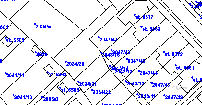 Parcela st. 2043/15 v KÚ Chrudim, Katastrální mapa