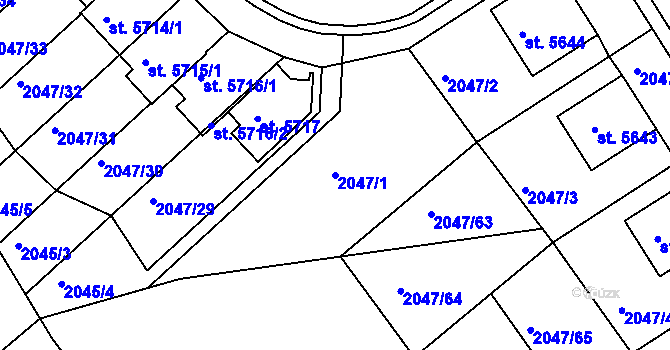 Parcela st. 2047/1 v KÚ Chrudim, Katastrální mapa