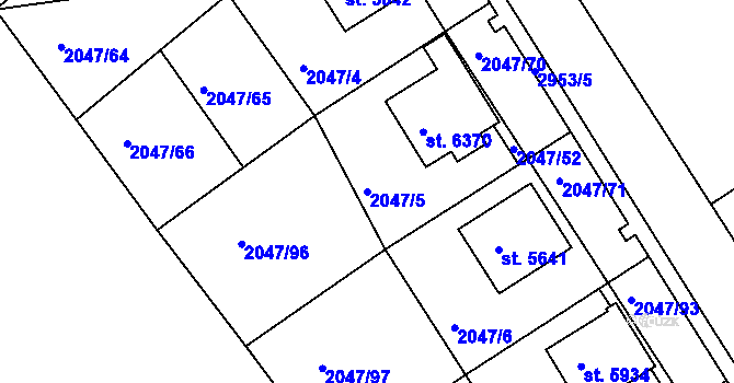 Parcela st. 2047/5 v KÚ Chrudim, Katastrální mapa