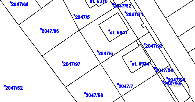 Parcela st. 2047/6 v KÚ Chrudim, Katastrální mapa