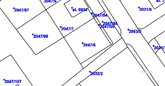 Parcela st. 2047/8 v KÚ Chrudim, Katastrální mapa
