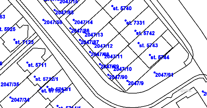 Parcela st. 2047/11 v KÚ Chrudim, Katastrální mapa
