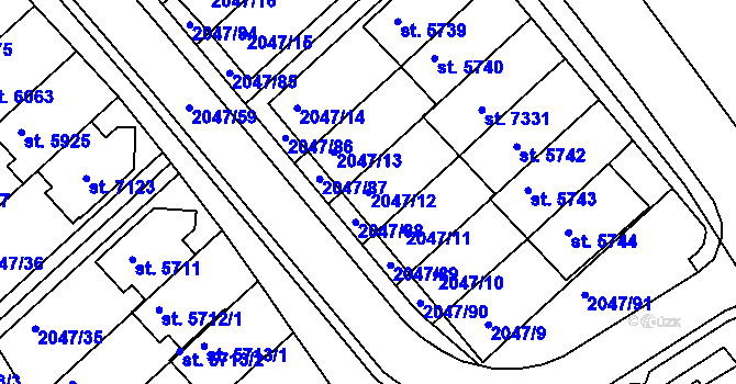 Parcela st. 2047/12 v KÚ Chrudim, Katastrální mapa