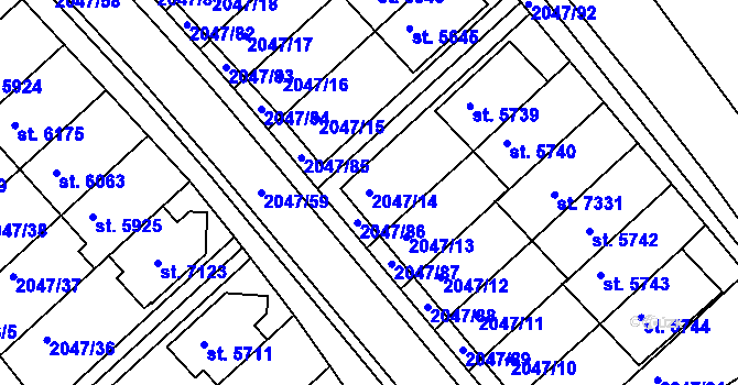 Parcela st. 2047/14 v KÚ Chrudim, Katastrální mapa