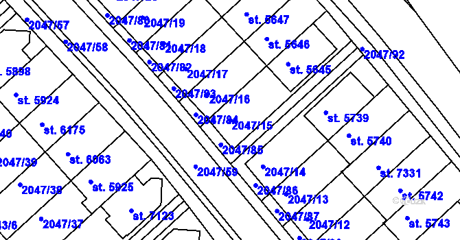 Parcela st. 2047/15 v KÚ Chrudim, Katastrální mapa