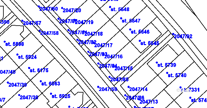 Parcela st. 2047/16 v KÚ Chrudim, Katastrální mapa