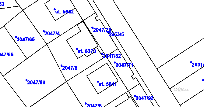 Parcela st. 2047/52 v KÚ Chrudim, Katastrální mapa