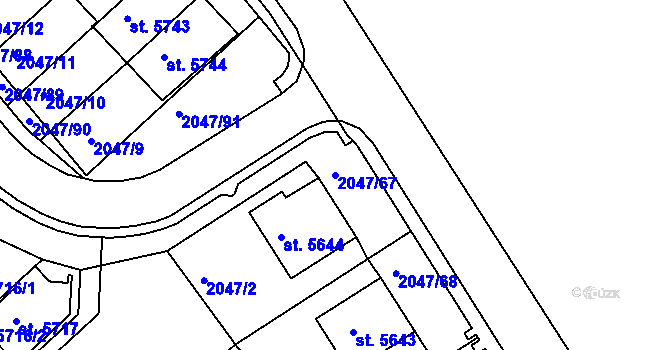 Parcela st. 2047/67 v KÚ Chrudim, Katastrální mapa