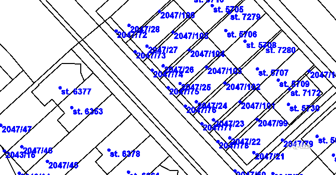Parcela st. 2047/75 v KÚ Chrudim, Katastrální mapa