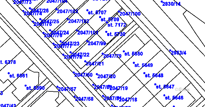 Parcela st. 2047/79 v KÚ Chrudim, Katastrální mapa