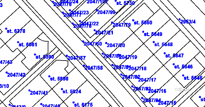 Parcela st. 2047/80 v KÚ Chrudim, Katastrální mapa