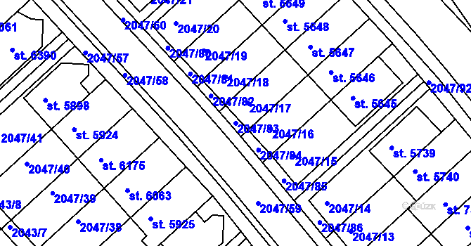 Parcela st. 2047/83 v KÚ Chrudim, Katastrální mapa