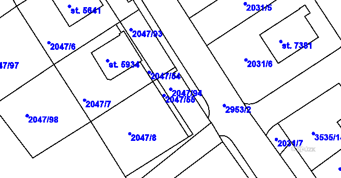 Parcela st. 2047/94 v KÚ Chrudim, Katastrální mapa