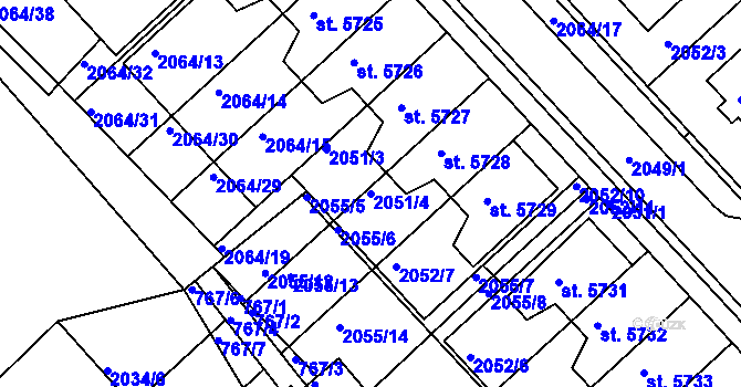 Parcela st. 2051/4 v KÚ Chrudim, Katastrální mapa