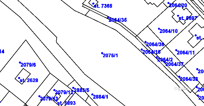 Parcela st. 2076/1 v KÚ Chrudim, Katastrální mapa