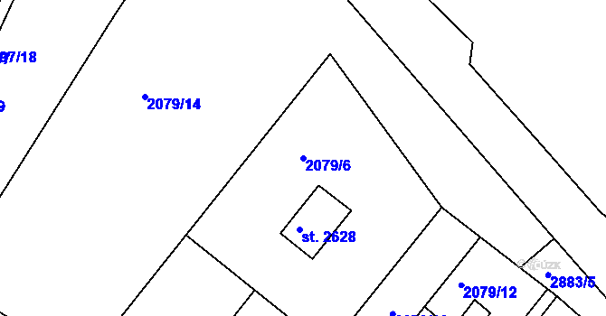 Parcela st. 2079/6 v KÚ Chrudim, Katastrální mapa