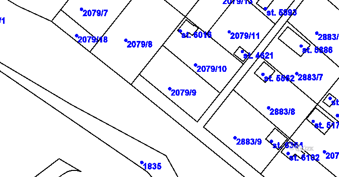 Parcela st. 2079/9 v KÚ Chrudim, Katastrální mapa