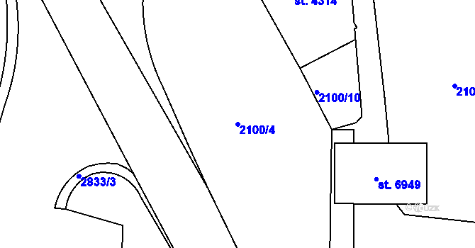 Parcela st. 2100/4 v KÚ Chrudim, Katastrální mapa