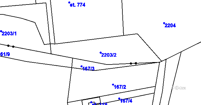 Parcela st. 2203/2 v KÚ Chrudim, Katastrální mapa