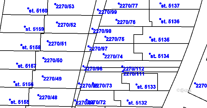 Parcela st. 2270/74 v KÚ Chrudim, Katastrální mapa