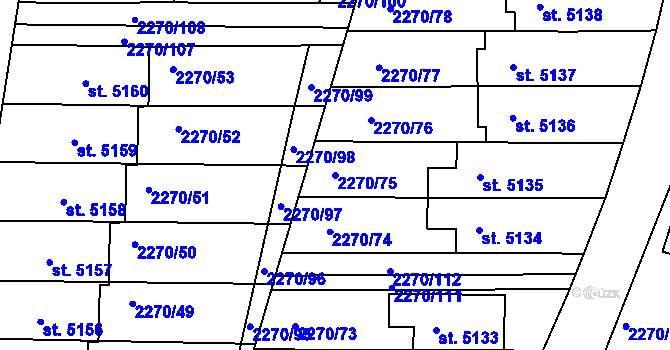Parcela st. 2270/75 v KÚ Chrudim, Katastrální mapa