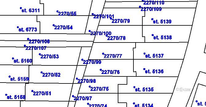 Parcela st. 2270/77 v KÚ Chrudim, Katastrální mapa