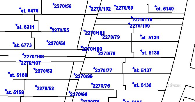 Parcela st. 2270/78 v KÚ Chrudim, Katastrální mapa